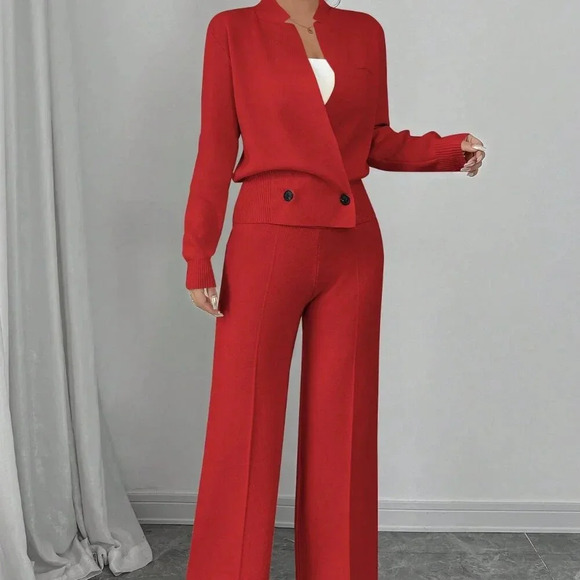 Red Elegant Women's Loose Suit Set - Picture 5 of 8